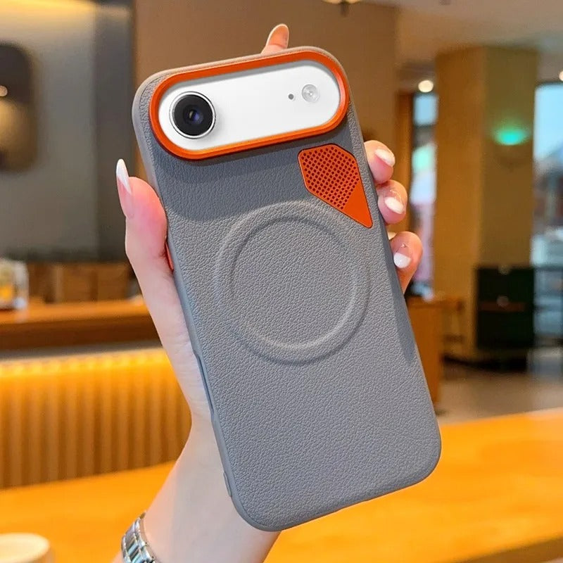 Premium iPhone Case — Magnetic PU Leather Cover with Heat-Dissipation Vents, Shockproof TPU+PC Frame and MagSafe Camera-Safe Design