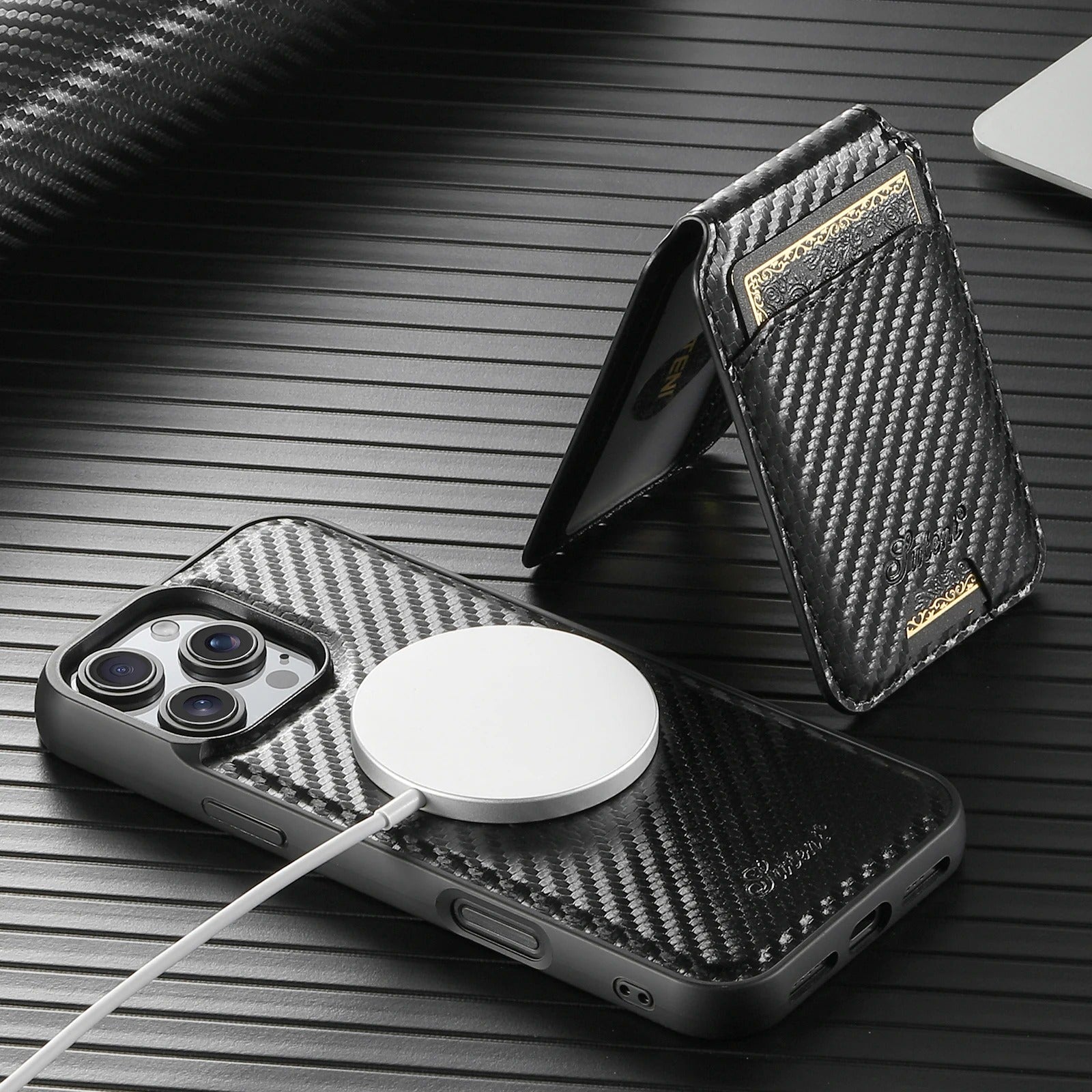 Premium iPhone Case — Magnetic PU Leather Wallet with Card Slot, Wireless Charging Compatible, Anti-Fingerprint Storage Compartment, Plain Design