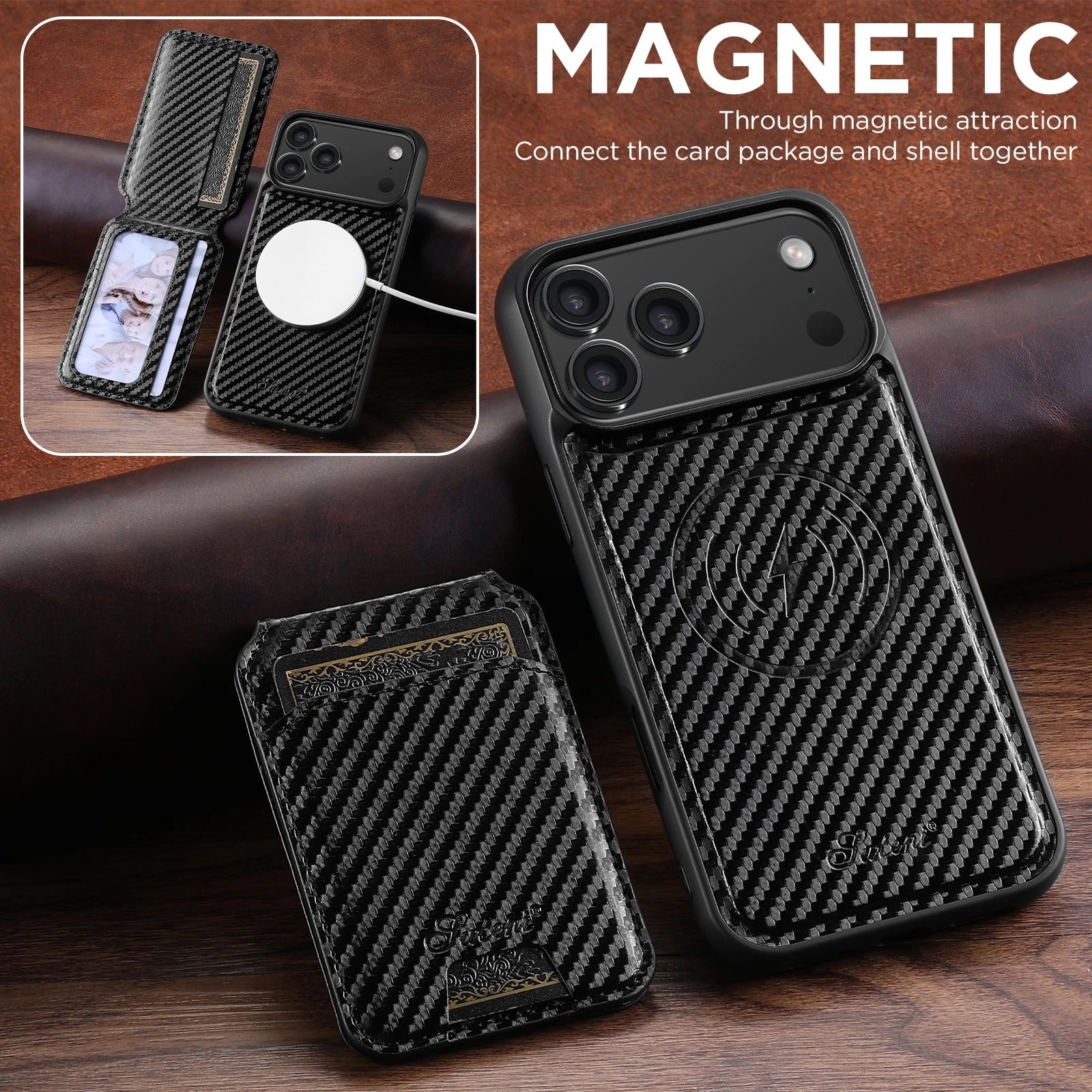 Premium iPhone Case — Magnetic PU Leather Wallet with Card Slot, Wireless Charging Compatible, Anti-Fingerprint Storage Compartment, Plain Design