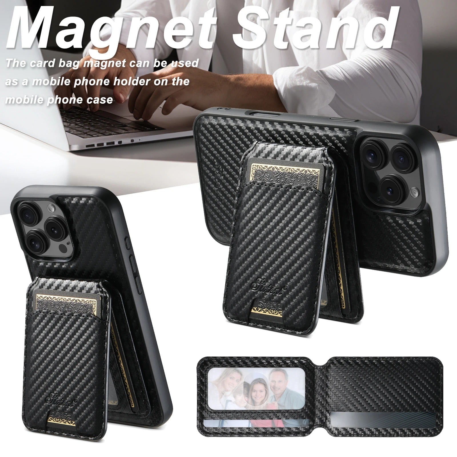 Premium iPhone Case — Magnetic PU Leather Wallet with Card Slot, Wireless Charging Compatible, Anti-Fingerprint Storage Compartment, Plain Design