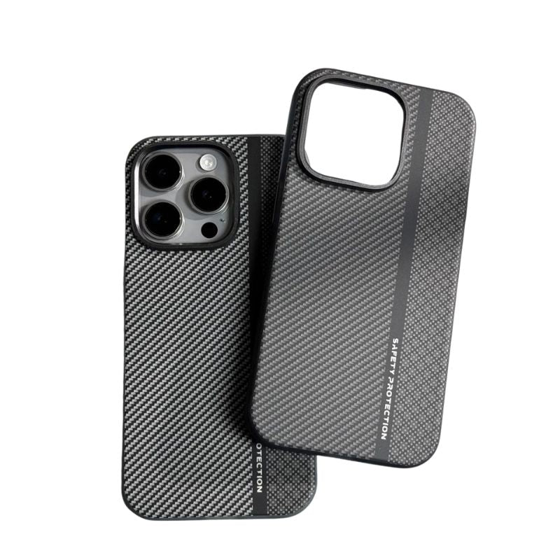 Premium iPhone Case — Matte Carbon Fiber Magnetic Cover with Shockproof Airbag Corners, Anti-Fingerprint Anti-Scratch Hybrid Protection & Metal Camera Frame