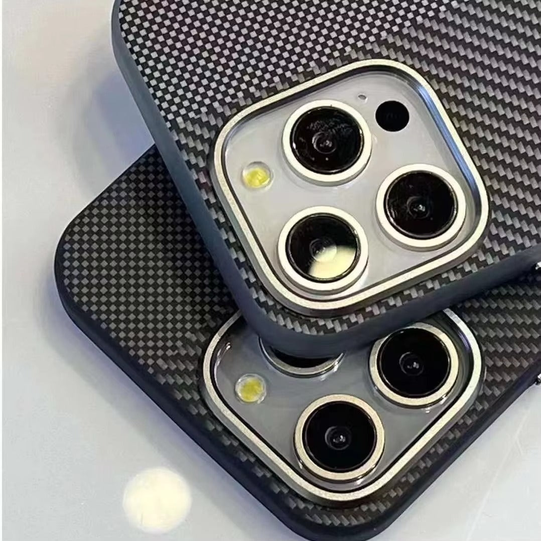 Premium iPhone Case — Matte Carbon Fiber Magnetic Cover with Shockproof Airbag Corners, Anti-Fingerprint Anti-Scratch Hybrid Protection & Metal Camera Frame