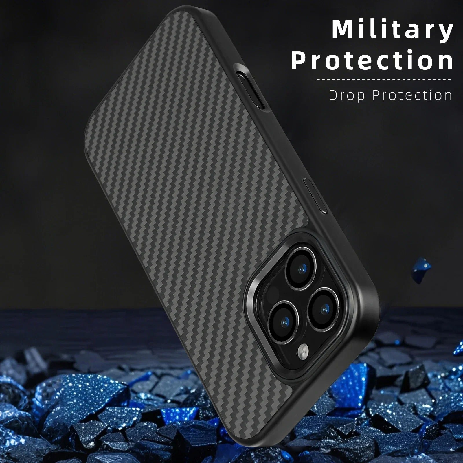 Premium iPhone Case — Metal Frame Carbon Fiber Aramid Armor Cover with Shockproof Full-Coverage Protection, Wireless Charging Support & Anti-Fingerprint Design