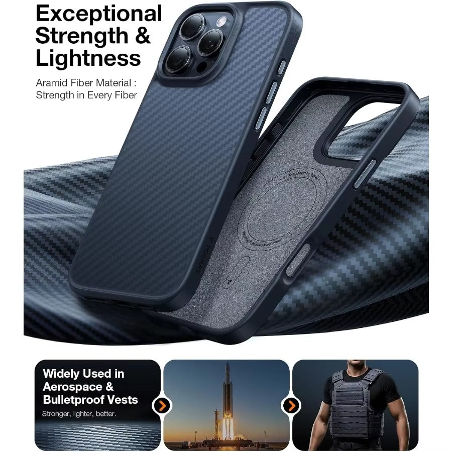 Premium iPhone Case — Military-Grade Aramid Fiber Back Cover with Black Edge, Drop Protection & Enhanced MagSafe Compatibility