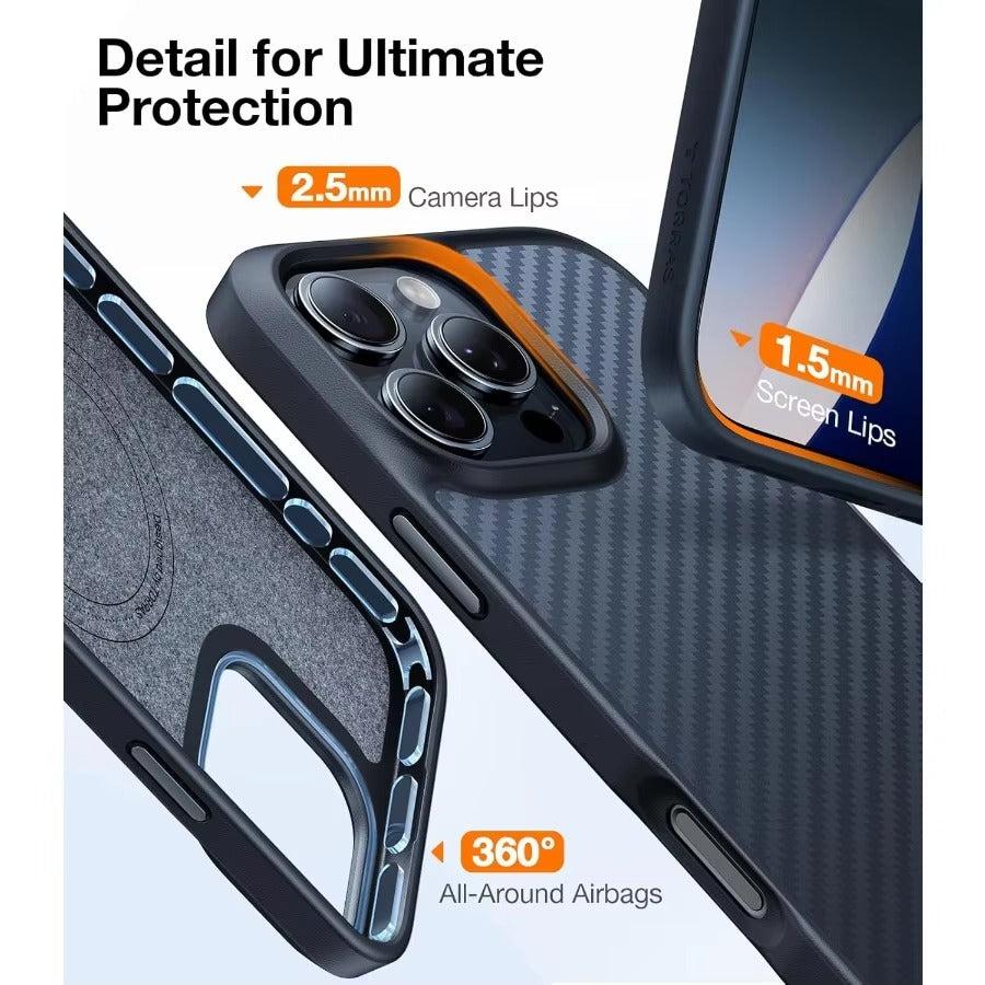 Premium iPhone Case — Military-Grade Aramid Fiber Back Cover with Black Edge, Drop Protection & Enhanced MagSafe Compatibility