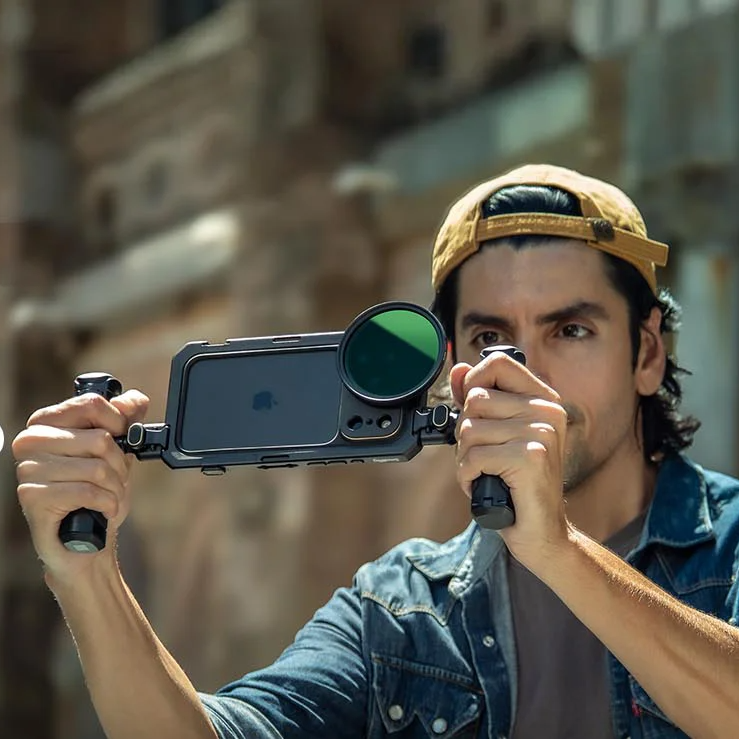 Premium iPhone Case — Professional Mobile Video Cage with T-Mount & 17mm Lens Backplates, Quick-Release Expansion System, Cold Shoe Mounts & All-Metal Protective Design