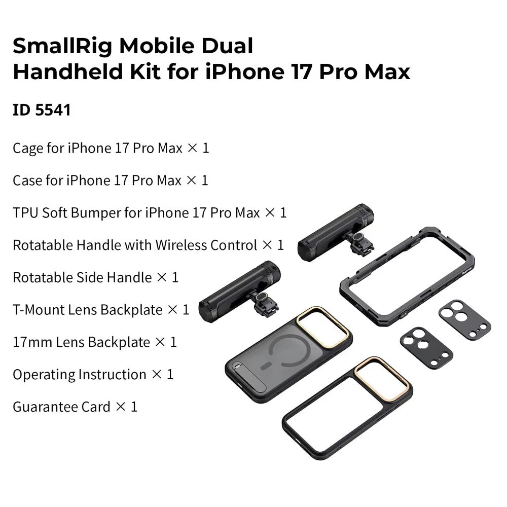 Premium iPhone Case — Professional Mobile Video Cage with T-Mount & 17mm Lens Backplates, Quick-Release Expansion System, Cold Shoe Mounts & All-Metal Protective Design