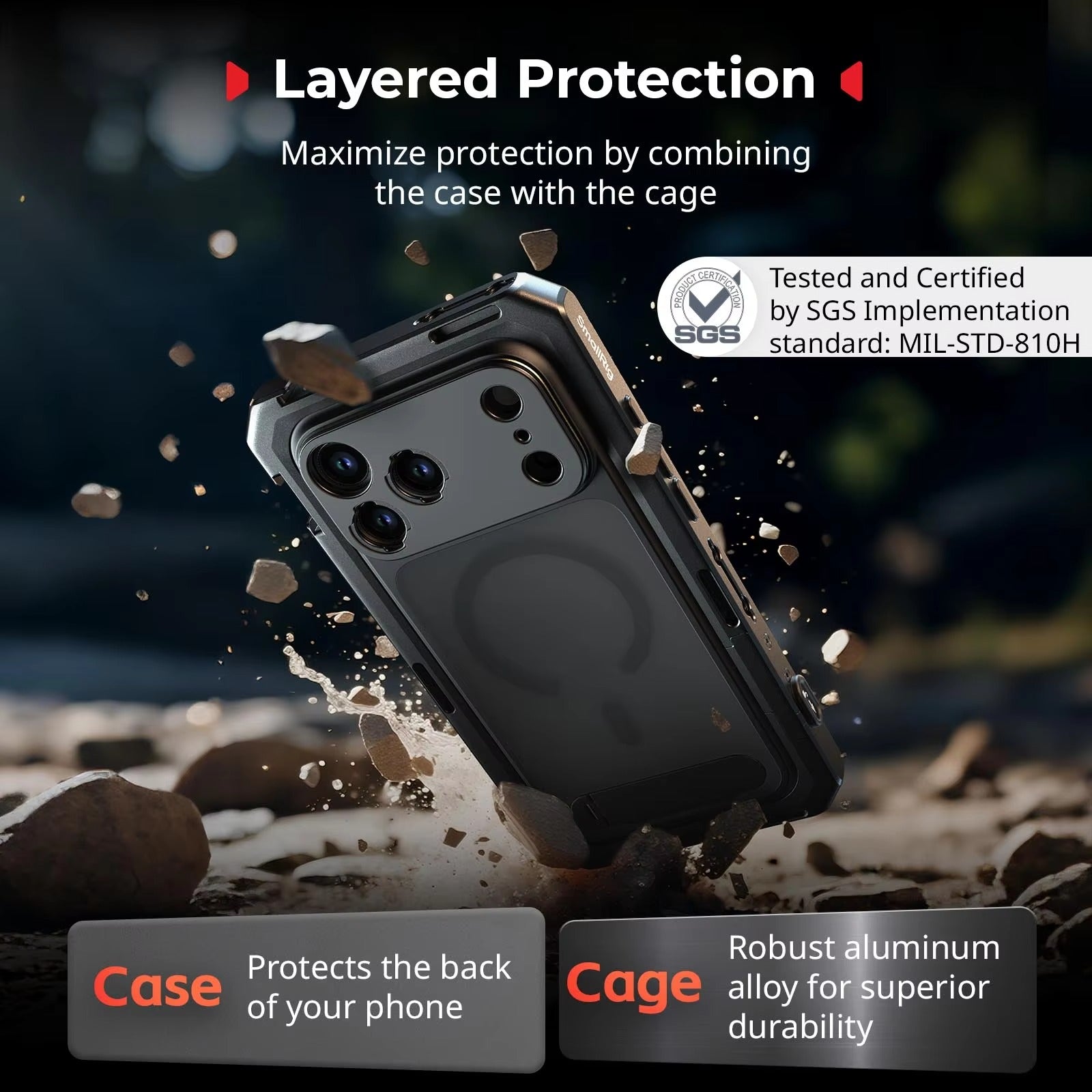 Premium iPhone Case — Professional Mobile Video Cage with T-Mount & 17mm Lens Backplates, Quick-Release Expansion System, Cold Shoe Mounts & All-Metal Protective Design