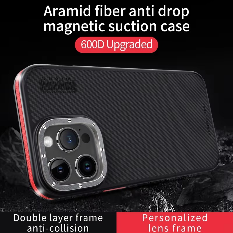 Premium iPhone Case — Real 600D Kevlar Aramid Fiber Half-Wrapped Cover with MagSafe Magnetic Wireless Charging, Shockproof Anti-Scratch Anti-Fingerprint Design