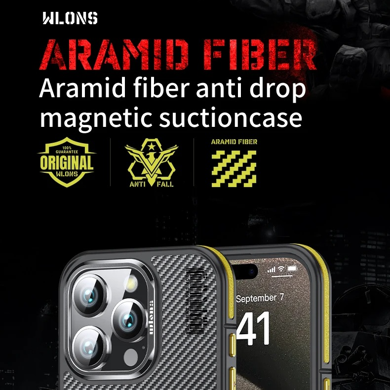 Premium iPhone Case — Real 600D Kevlar Aramid Fiber Half-Wrapped Cover with MagSafe Magnetic Wireless Charging, Shockproof Anti-Scratch Anti-Fingerprint Design