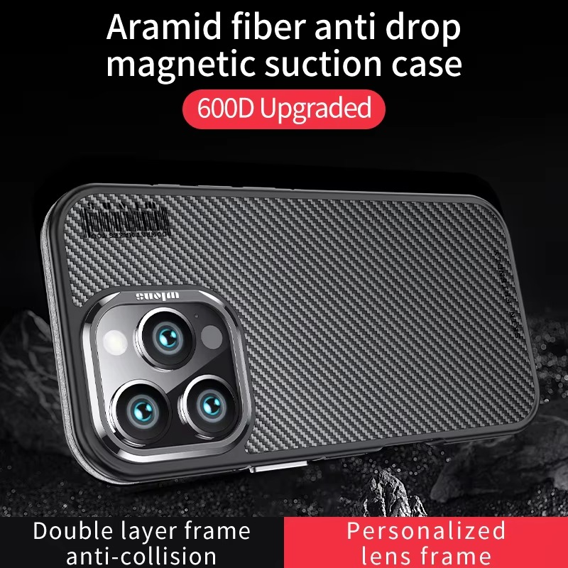 Premium iPhone Case — Real 600D Kevlar Aramid Fiber Half-Wrapped Cover with MagSafe Magnetic Wireless Charging, Shockproof Anti-Scratch Anti-Fingerprint Design