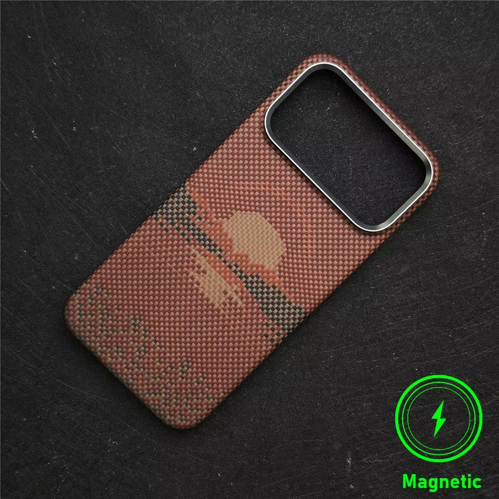 Premium iPhone Case — Real Carbon Fiber Aramid Magnetic Cover with MagSafe Support, Tough Lightweight Protective Design