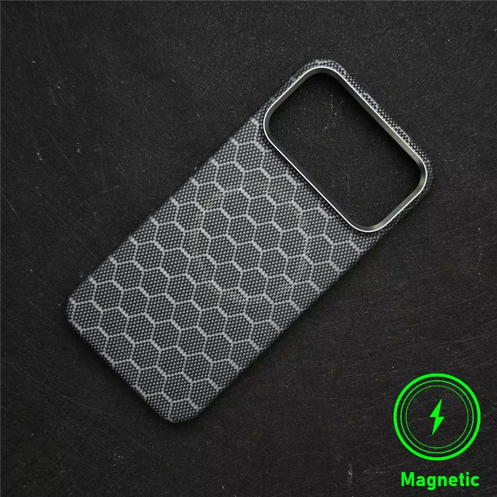 Premium iPhone Case — Real Carbon Fiber Aramid Magnetic Cover with MagSafe Support, Tough Lightweight Protective Design