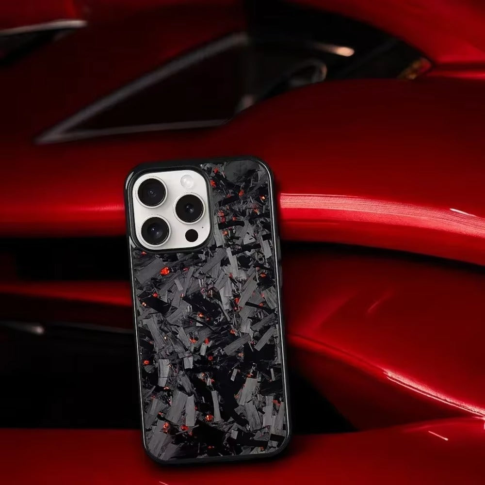 Premium iPhone Case — Real Forged Carbon Fiber MagSafe Cover with Glossy Anti-Fingerprint Finish, Shockproof Lightweight Protective Design