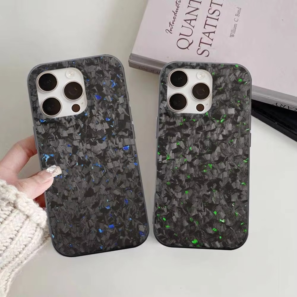 Premium iPhone Case — Real Forged Carbon Fiber MagSafe Cover with Metal Lens & Button Accents, Shockproof Dual-Layer Full-Coverage Lightweight Design