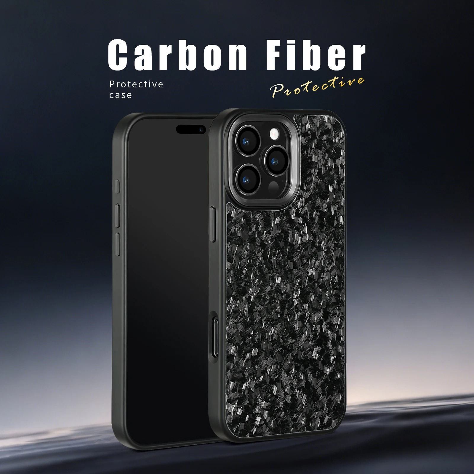 Premium iPhone Case — Real Forged Carbon Fiber MagSafe Cover with Metal Lens & Button Accents, Shockproof Dual-Layer Full-Coverage Lightweight Design