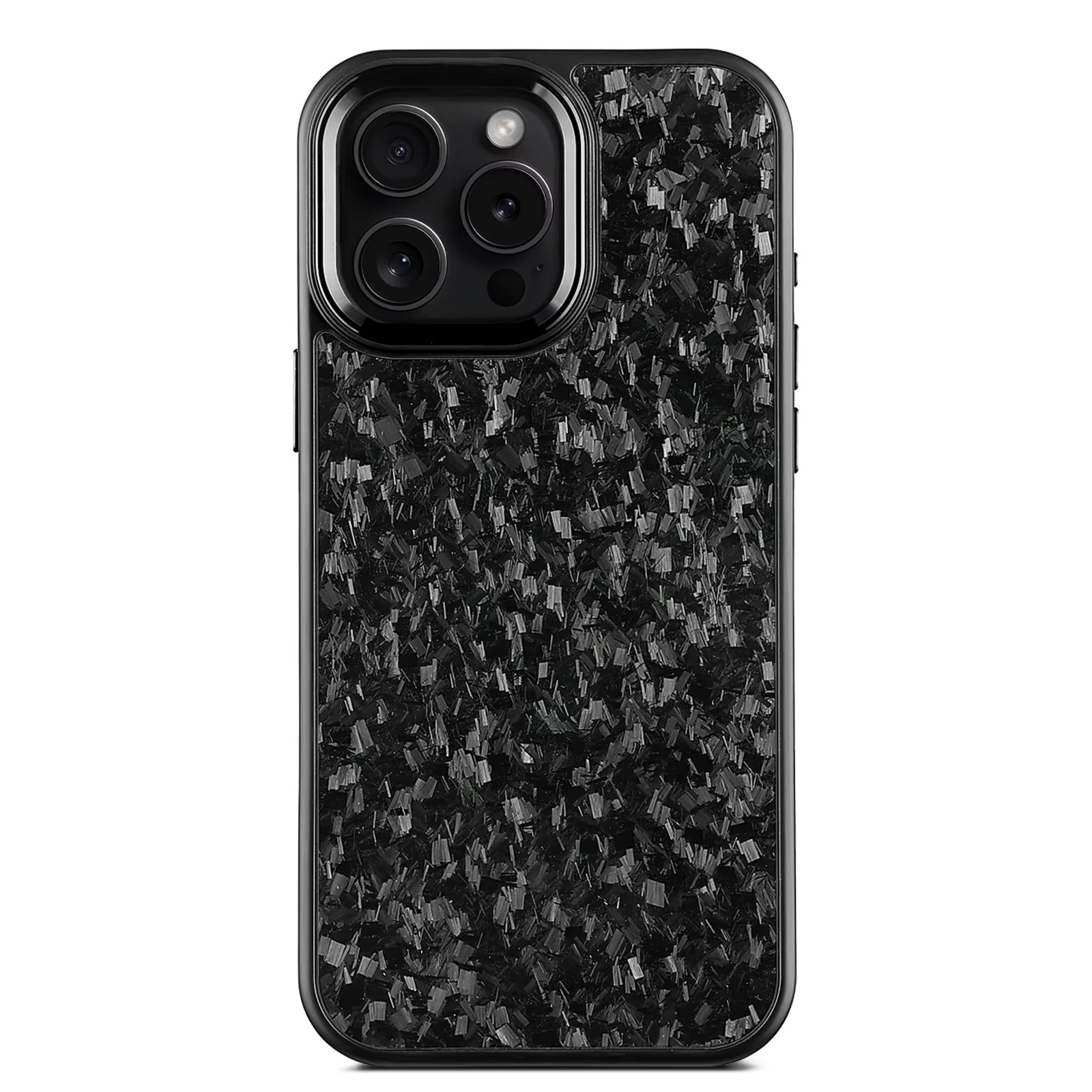 Premium iPhone Case — Real Forged Carbon Fiber MagSafe Cover with Metal Lens & Button Accents, Shockproof Dual-Layer Full-Coverage Lightweight Design