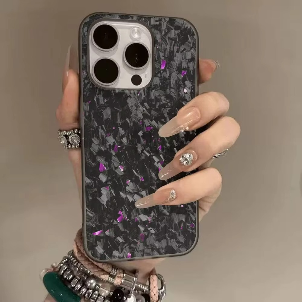 Premium iPhone Case — Real Forged Carbon Fiber MagSafe Cover with Metal Lens & Button Accents, Shockproof Dual-Layer Full-Coverage Lightweight Design