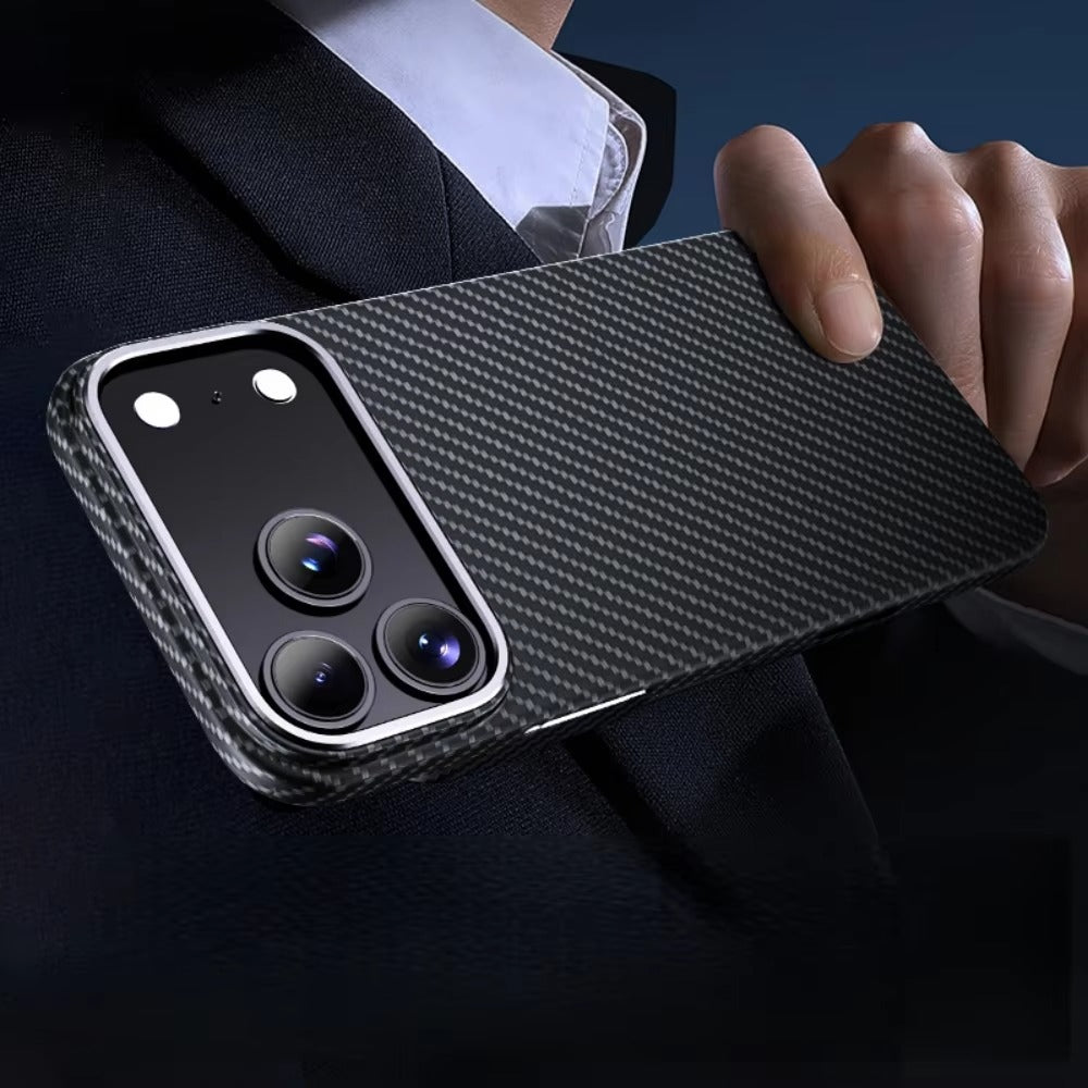 Premium iPhone Case — Slim Kevlar Carbon Fiber Armor Cover with Alloy Camera Frame, Anti-Fingerprint Anti-Scratch Full-Coverage Protection & Lightweight Non-Slip Design