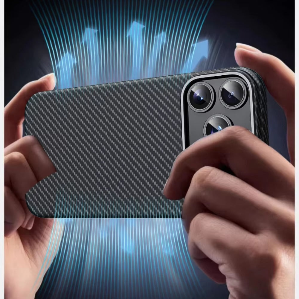 Premium iPhone Case — Slim Kevlar Carbon Fiber Armor Cover with Alloy Camera Frame, Anti-Fingerprint Anti-Scratch Full-Coverage Protection & Lightweight Non-Slip Design
