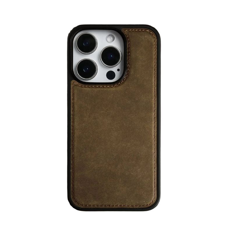 Premium iPhone Case — Vintage Crazy Horse Genuine Leather Magnetic Cover with Full-Coverage Shockproof Protection, Anti-Scratch Non-Slip Retro Design