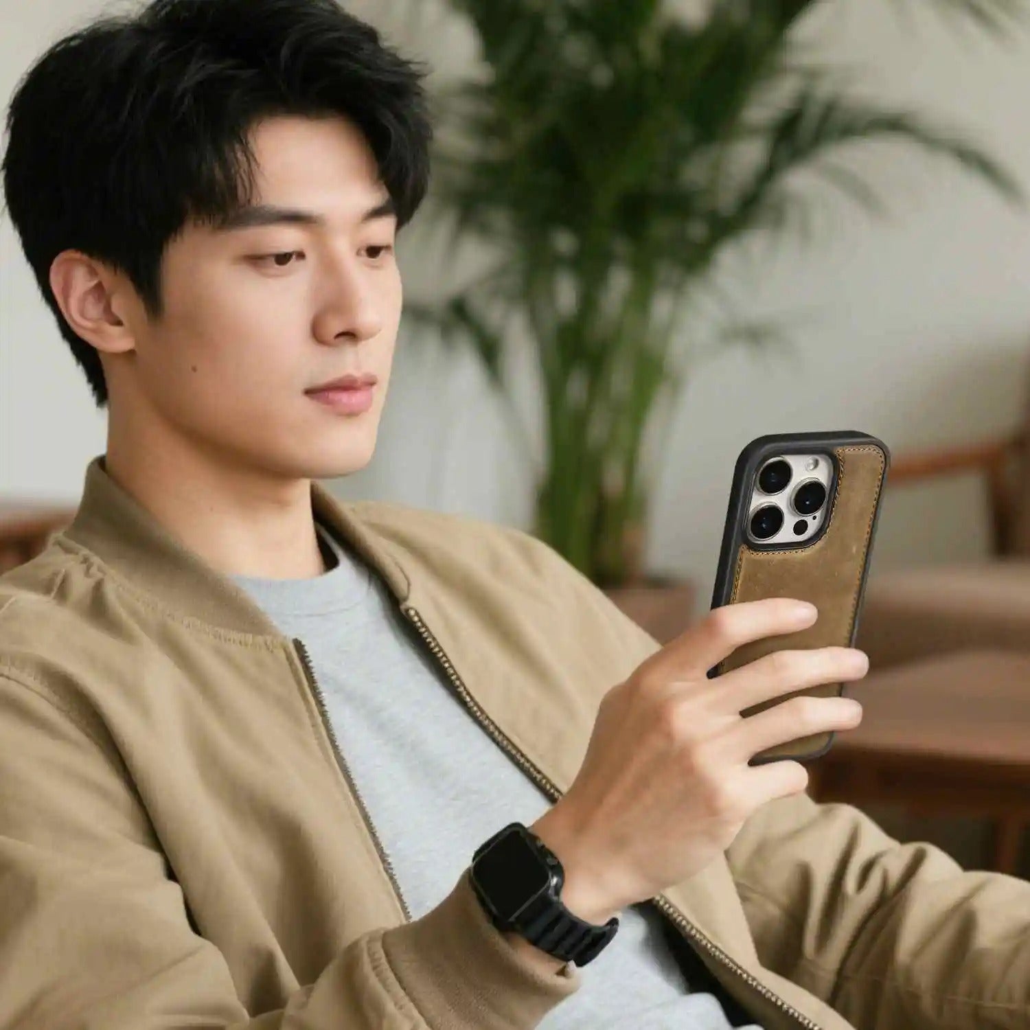 Premium iPhone Case — Vintage Crazy Horse Genuine Leather Magnetic Cover with Full-Coverage Shockproof Protection, Anti-Scratch Non-Slip Retro Design