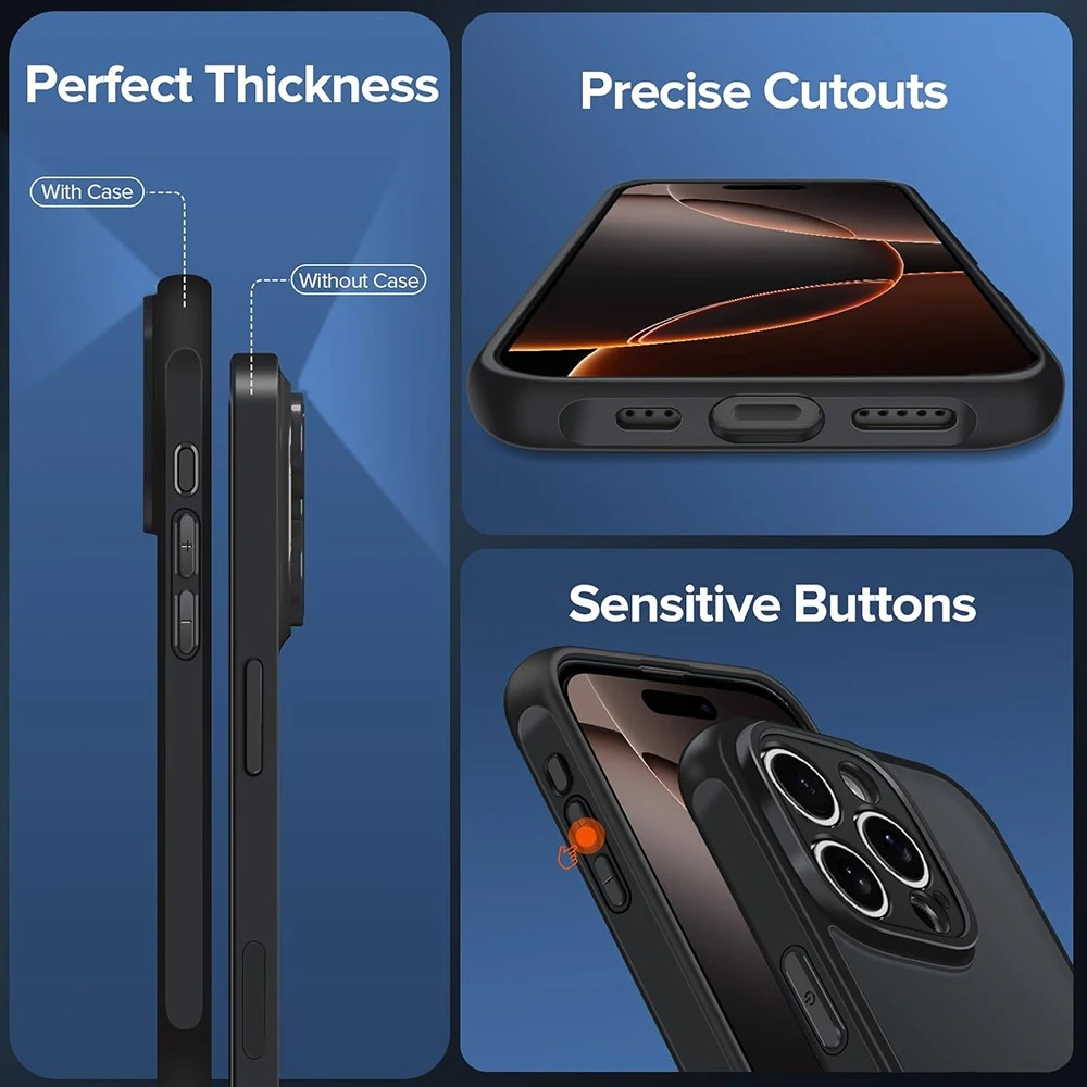 Rugged Hybrid iPhone Case — Military-Grade Shockproof Protection with Matte Translucent Hard Cover, Soft TPU Bumper, Anti-Fingerprint, Non-Slip