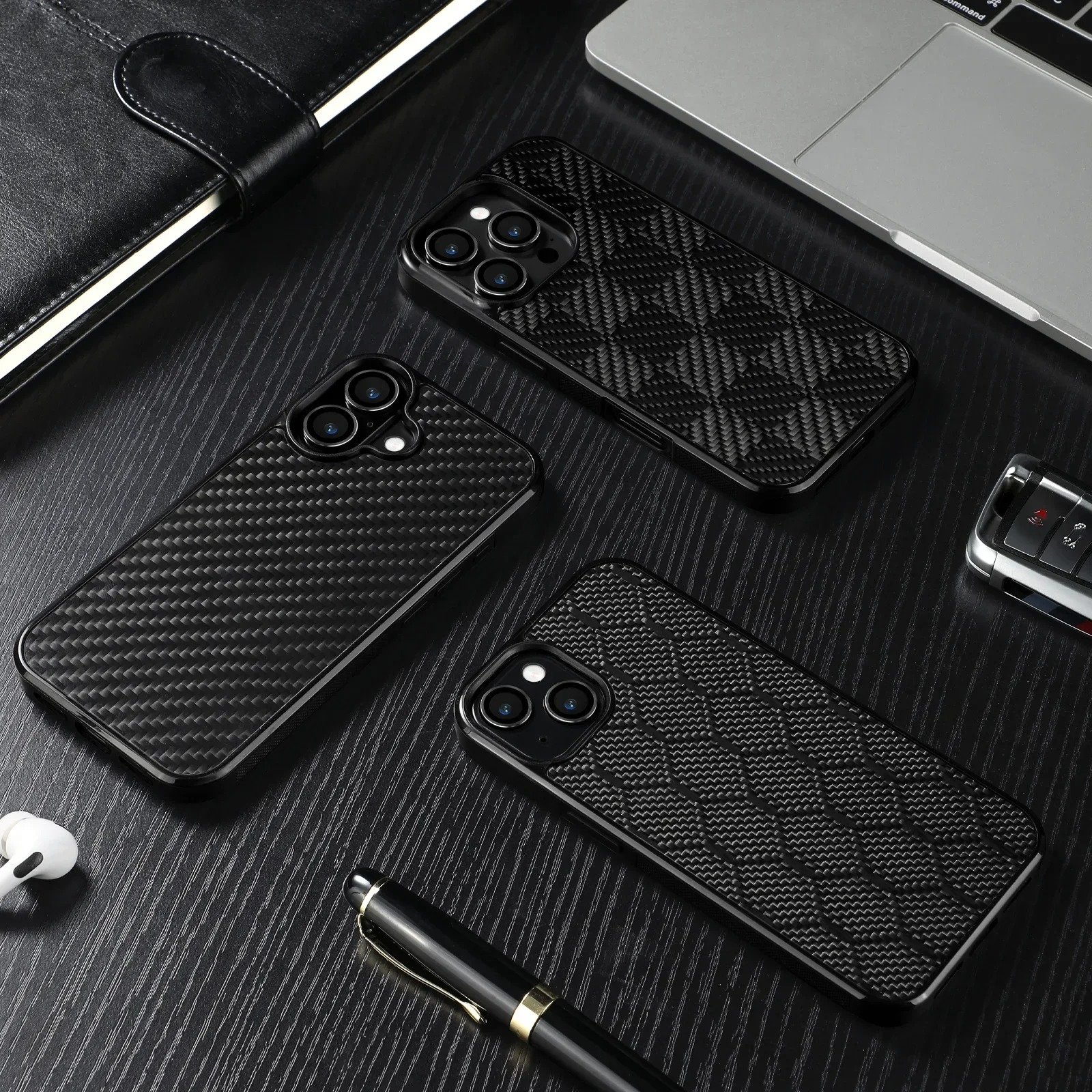 Rugged Magnetic Shockproof iPhone Case — Square Honeycomb Carbon Fiber Texture, Full Coverage Anti-Fingerprint Dustproof Matte Protective Cover