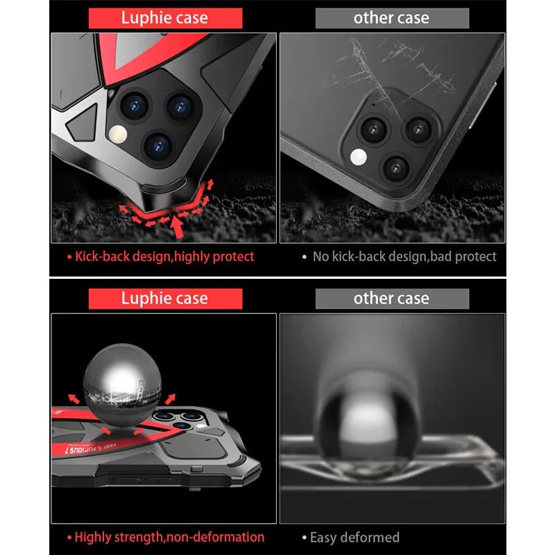 Rugged iPhone Case 360° Full Coverage Metal Armor — Heavy Duty Protective Bumper Frame, Shockproof Design, All-Round Drop and Scratch Protection