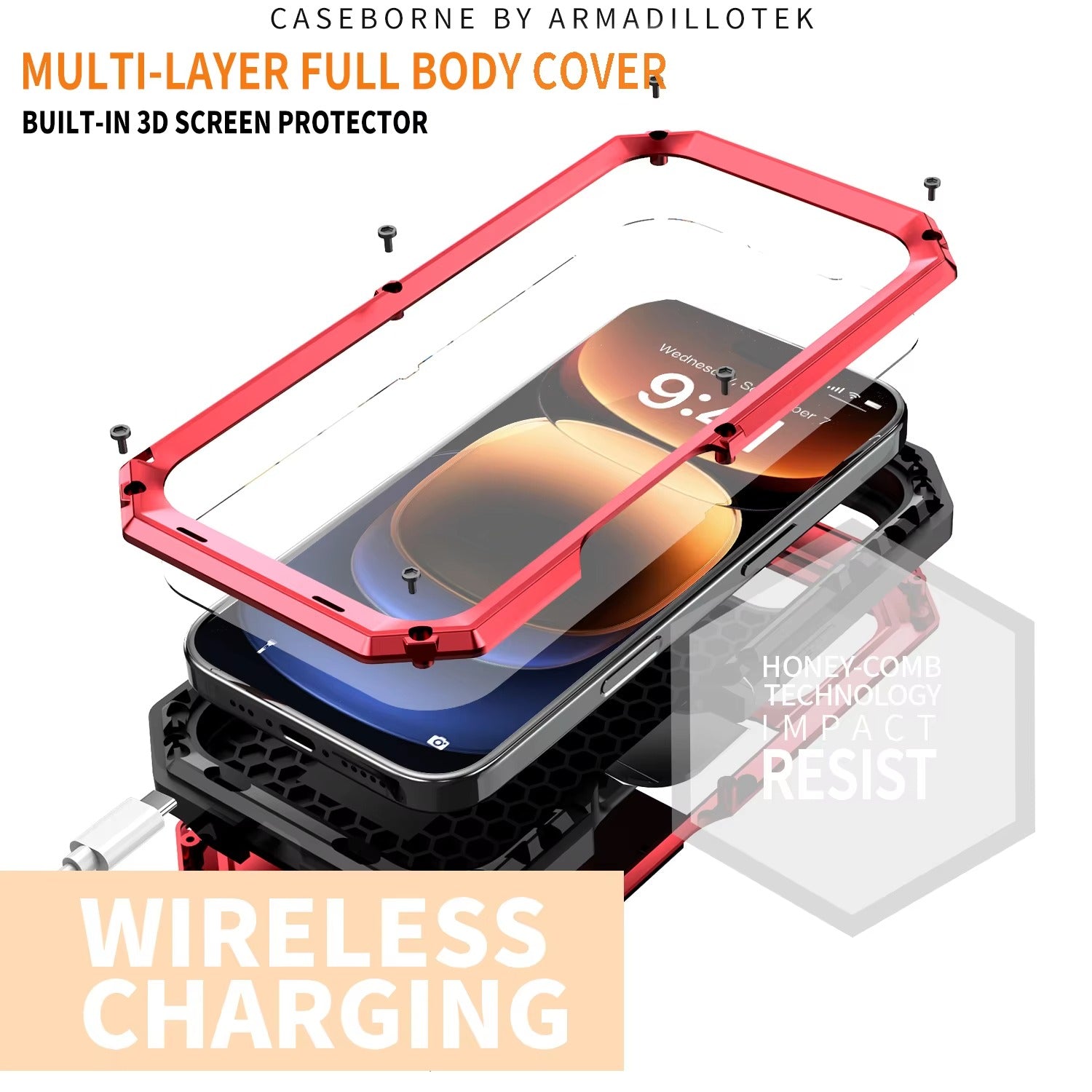 Rugged iPhone Case 360° Full Protection Shockproof — Metal Frame with Tempered Glass, Slide Camera Cover, Built-In Stand, Dustproof & Drop-Resistant Design