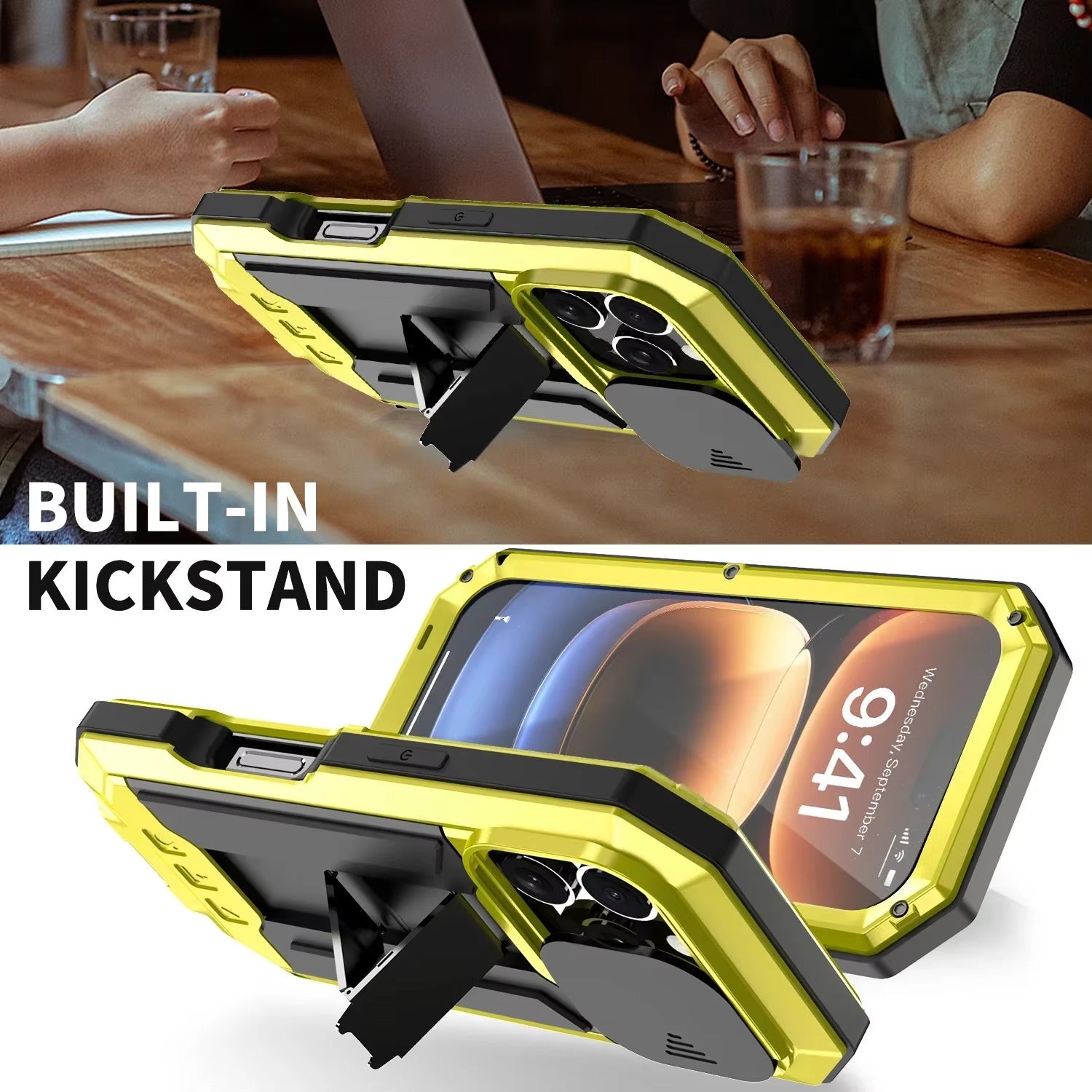 Rugged iPhone Case 360° Full Protection Shockproof — Metal Frame with Tempered Glass, Slide Camera Cover, Built-In Stand, Dustproof & Drop-Resistant Design