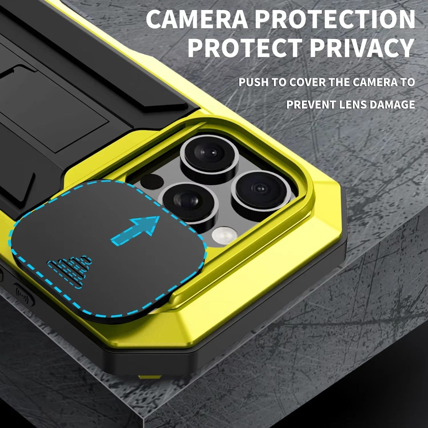 Rugged iPhone Case 360° Full Protection Shockproof — Metal Frame with Tempered Glass, Slide Camera Cover, Built-In Stand, Dustproof & Drop-Resistant Design
