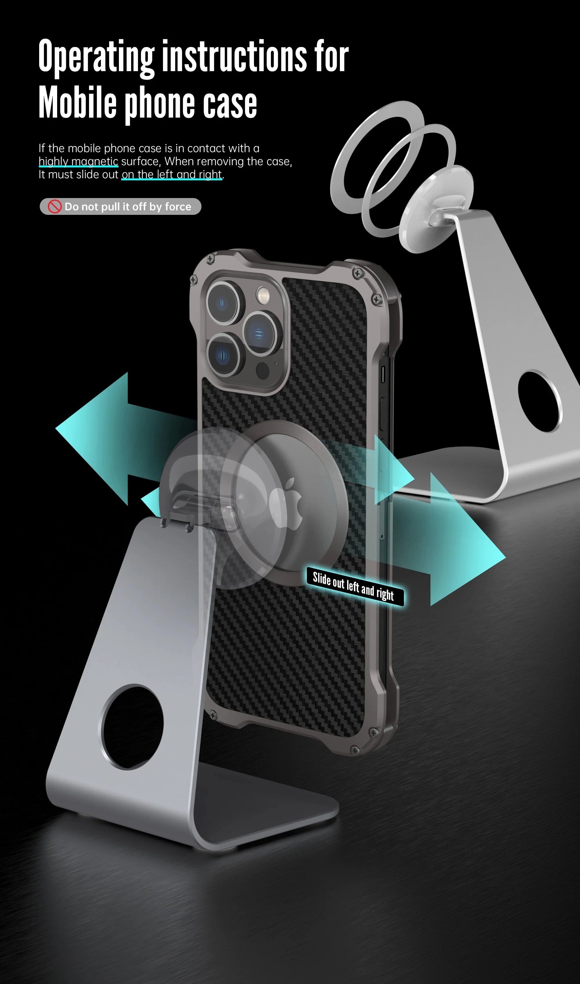 Rugged iPhone Case Carbon Fiber Magnetic Cover — Heavy Duty Metal Frame, MagSafe Wireless Charging Compatible, Shockproof Anti-Scratch Non-Slip Protection