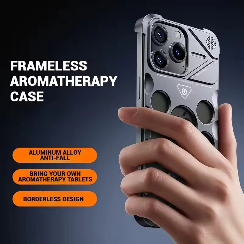 Rugged iPhone Case Shockproof Metal Cooling Armor — Aluminum Alloy Hollow Frameless Anti-Drop Cover, Matte Anti-Glare, Scratch-Resistant, Non-Slip