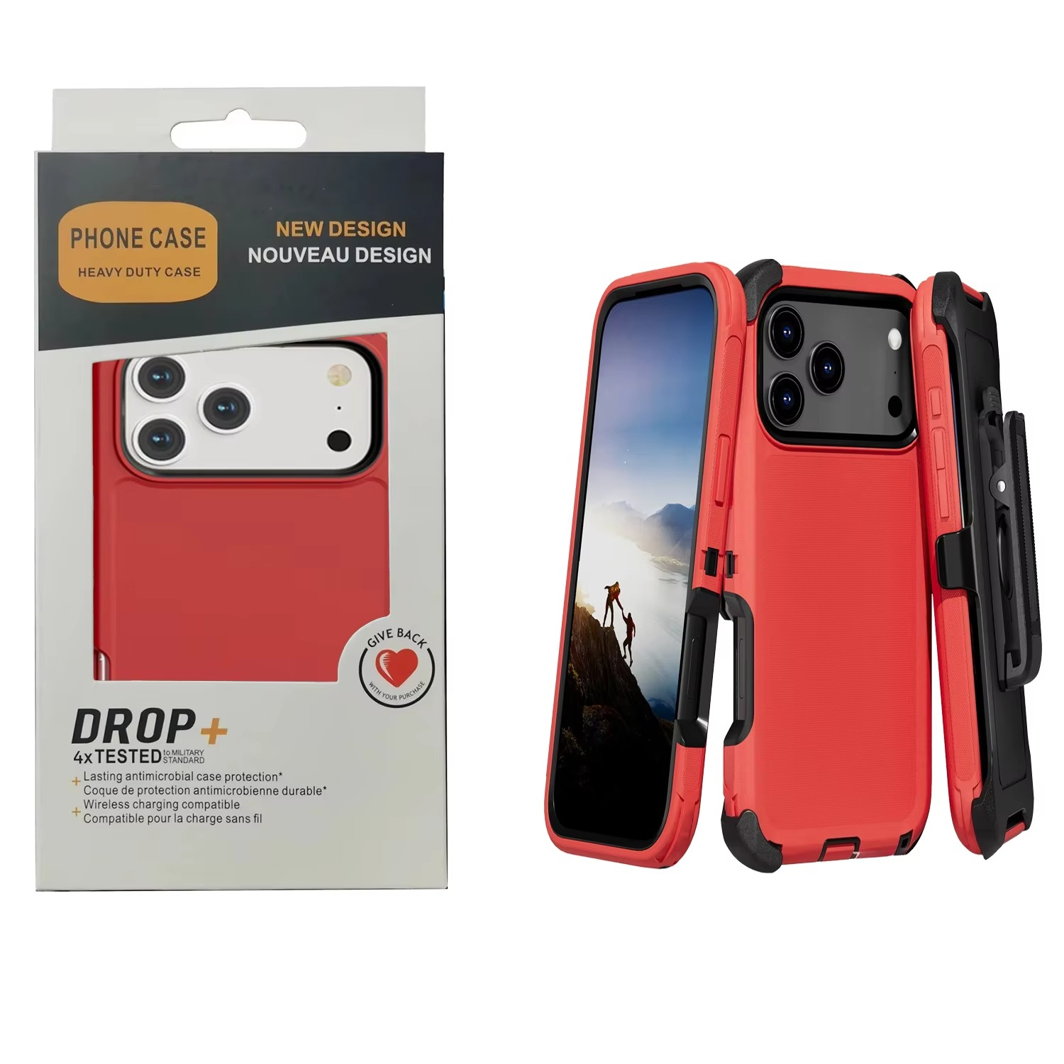 Rugged iPhone Case — 3-in-1 Heavy-Duty Shockproof Defender Cover with Clip, Dual-Layer PC+TPU Protection, Waterproof Dustproof Non-Slip Matte Design