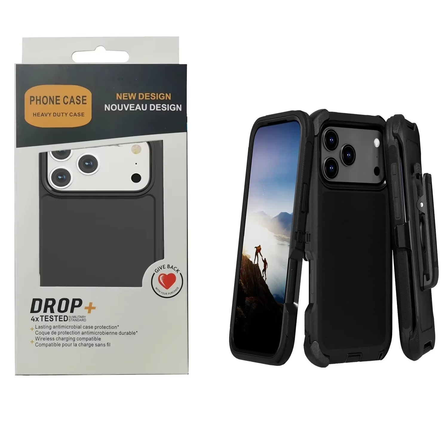 Rugged iPhone Case — 3-in-1 Heavy-Duty Shockproof Defender Cover with Clip, Dual-Layer PC+TPU Protection, Waterproof Dustproof Non-Slip Matte Design