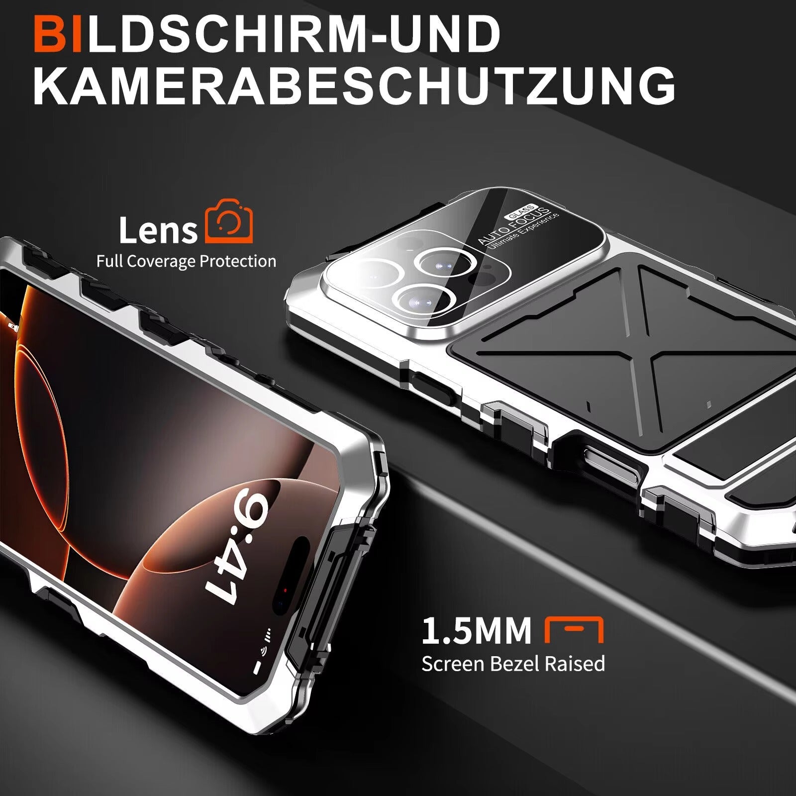 Rugged iPhone Case — 360° Full-Body Shockproof Aluminum Armor Cover with Tempered Glass Protection, Metal Lock Catch, Kickstand and Heavy-Duty Anti-Fall Design