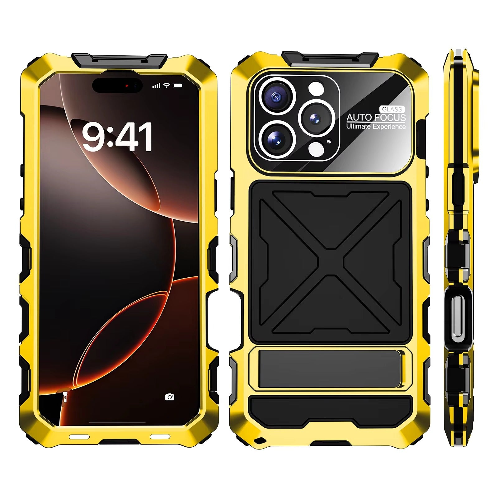 Rugged iPhone Case — 360° Full-Body Shockproof Aluminum Armor Cover with Tempered Glass Protection, Metal Lock Catch, Kickstand and Heavy-Duty Anti-Fall Design