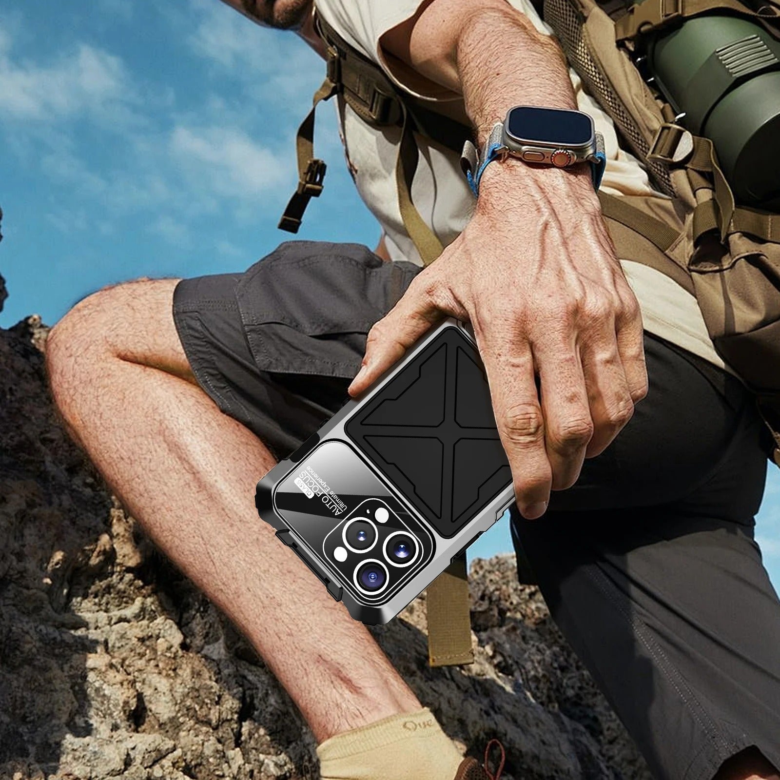 Rugged iPhone Case — 360° Full-Body Shockproof Aluminum Armor Cover with Tempered Glass Protection, Metal Lock Catch, Kickstand and Heavy-Duty Anti-Fall Design