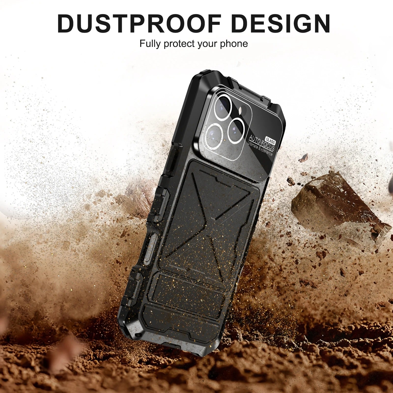 Rugged iPhone Case — 360° Full-Body Shockproof Aluminum Armor Cover with Tempered Glass Protection, Metal Lock Catch, Kickstand and Heavy-Duty Anti-Fall Design