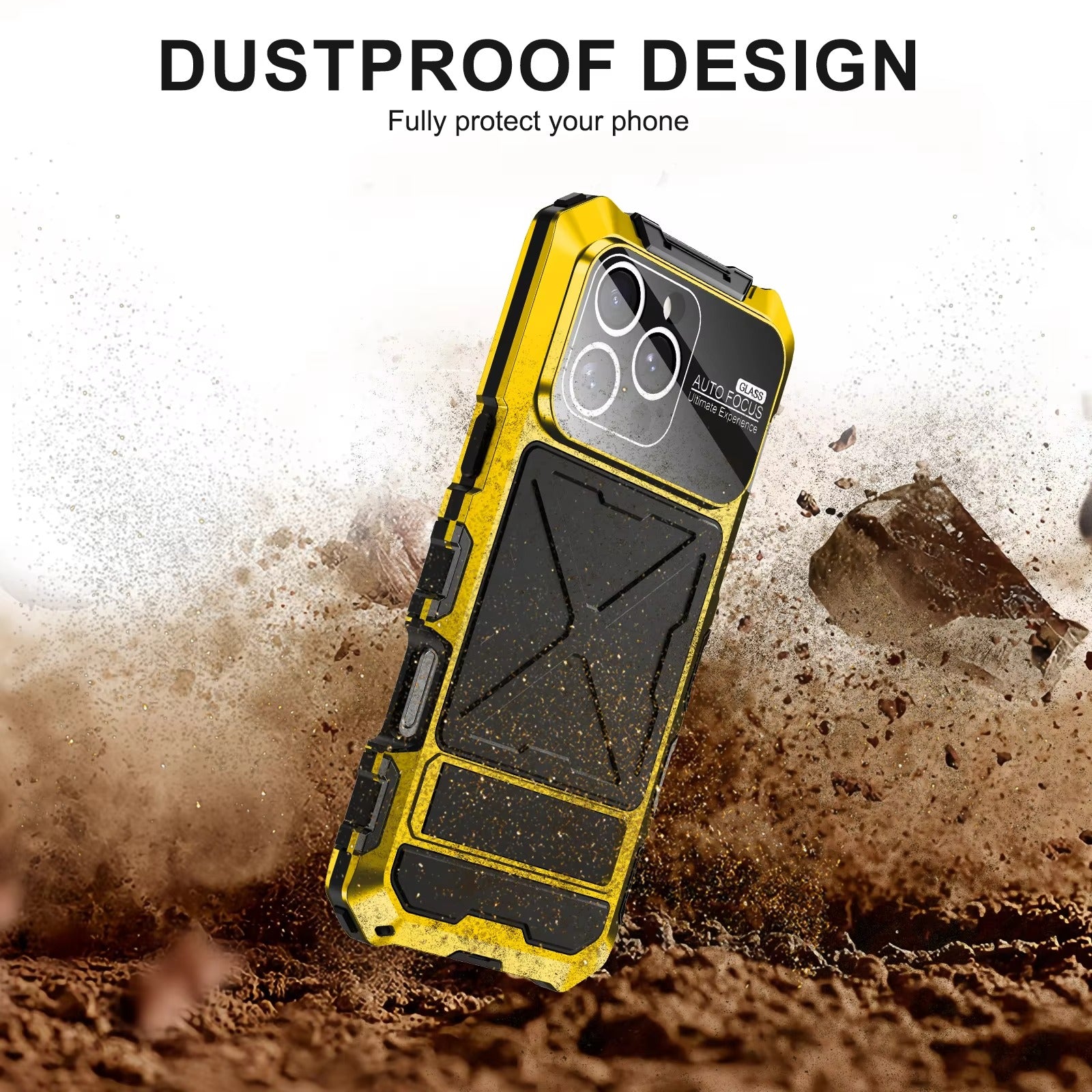 Rugged iPhone Case — 360° Full-Body Shockproof Aluminum Armor Cover with Tempered Glass Protection, Metal Lock Catch, Kickstand and Heavy-Duty Anti-Fall Design