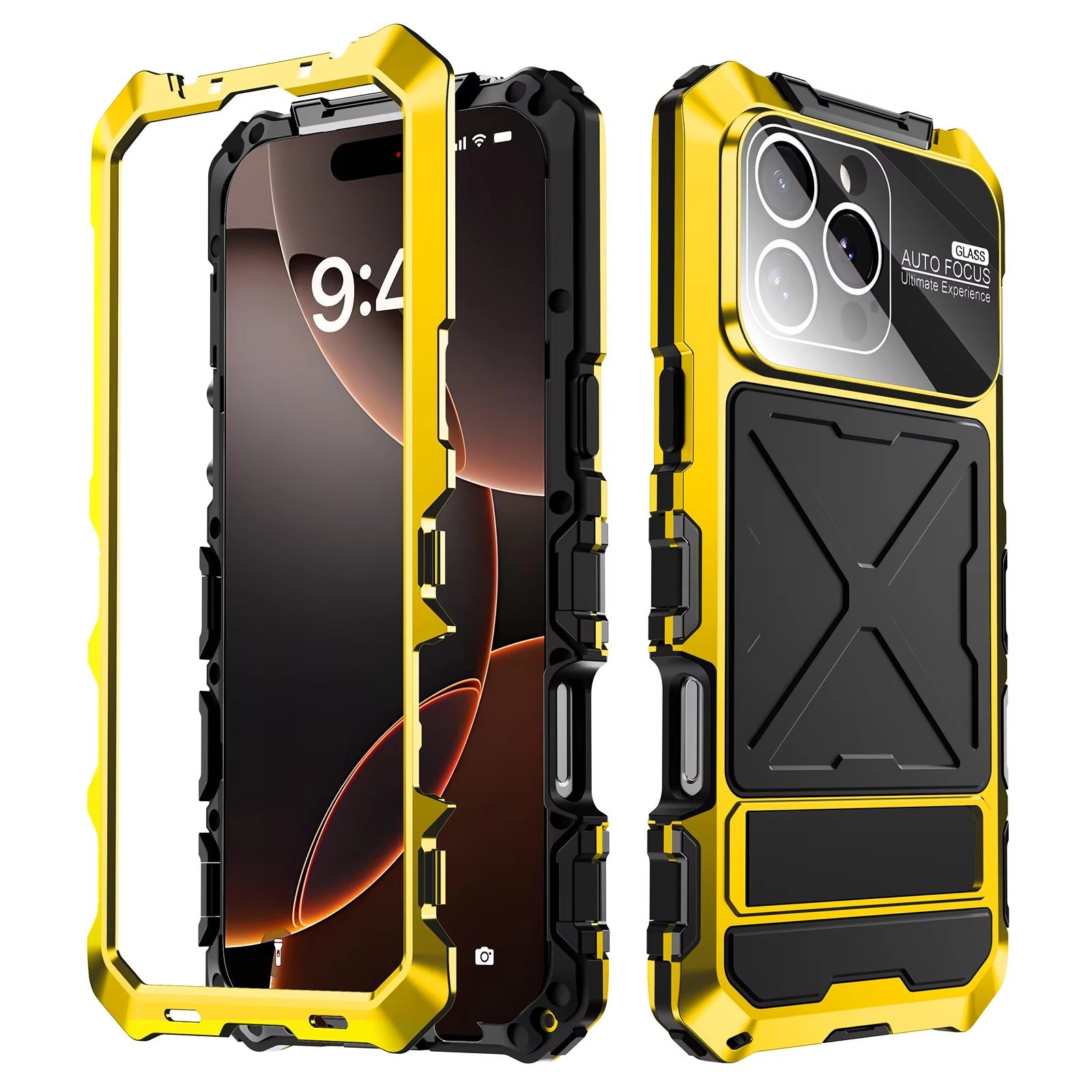 Rugged iPhone Case — 360° Full-Body Shockproof Aluminum Armor Cover with Tempered Glass Protection, Metal Lock Catch, Kickstand and Heavy-Duty Anti-Fall Design