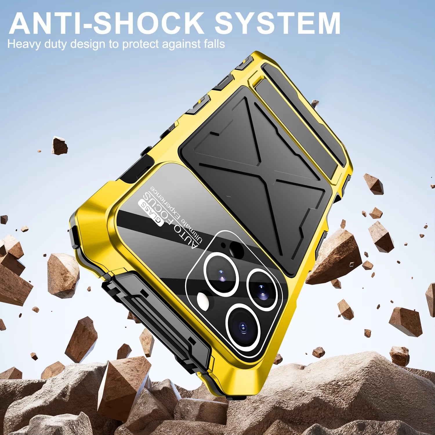 Rugged iPhone Case — 360° Full-Body Shockproof Aluminum Armor Cover with Tempered Glass Protection, Metal Lock Catch, Kickstand and Heavy-Duty Anti-Fall Design