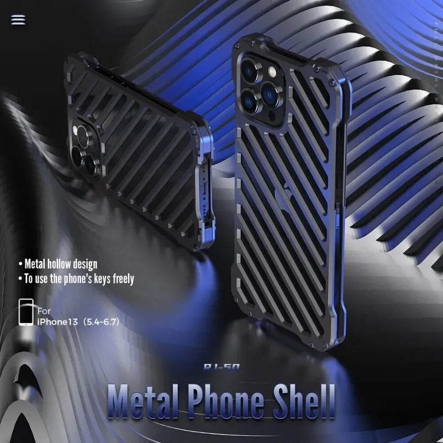 Rugged iPhone Case — Aluminum Alloy Heat-Dissipation Armor Cover with Shockproof Heavy-Duty Full-Coverage Metal Design