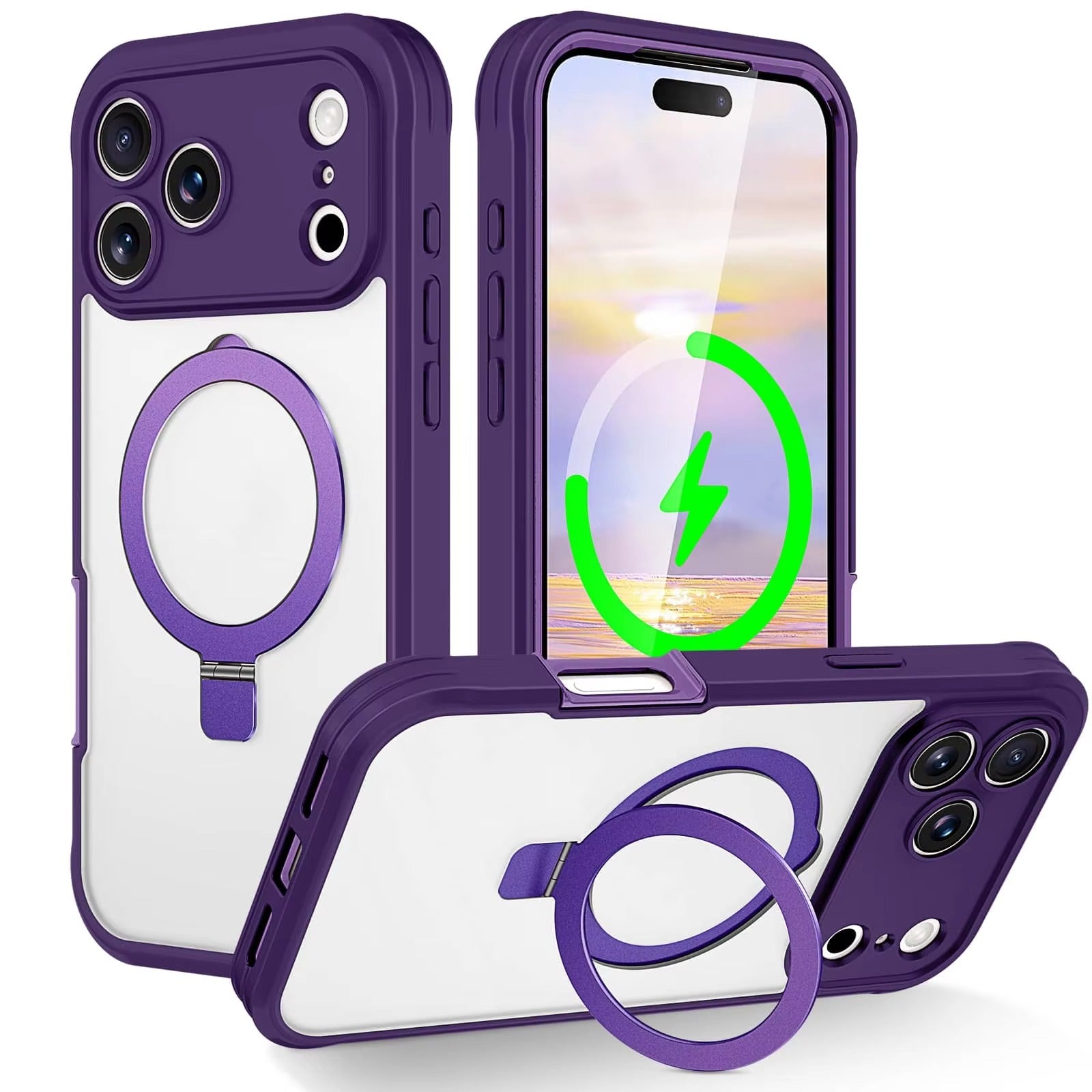 Rugged iPhone Case — Full-Body Shockproof PC+TPU Cover with Built-In Screen Protector, Invisible Magnetic Stand, Anti-Fingerprint Anti-Scratch Design