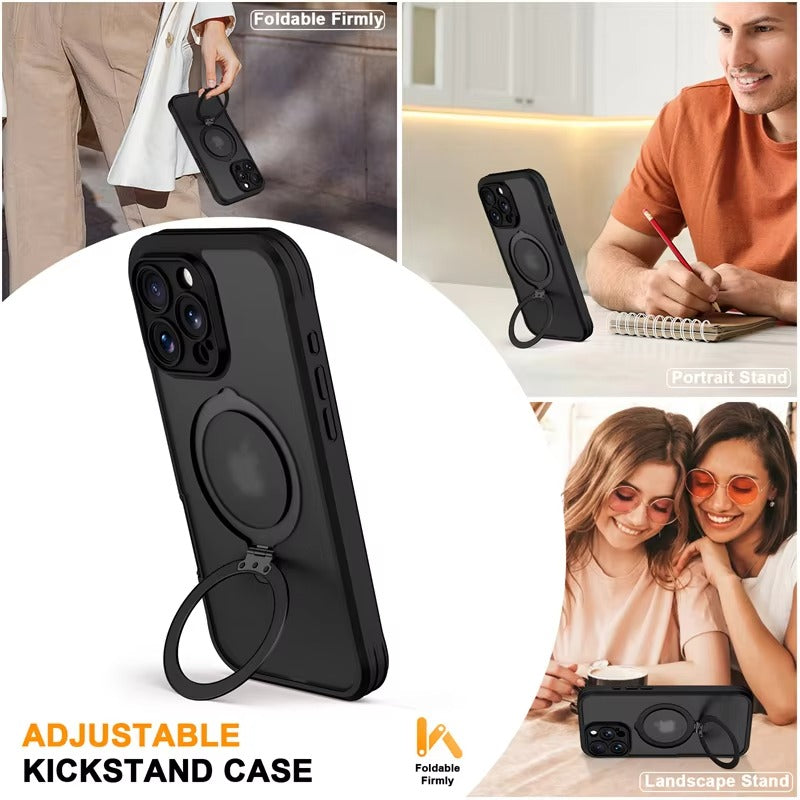 Rugged iPhone Case — Full-Body Shockproof PC+TPU Cover with Built-In Screen Protector, Invisible Magnetic Stand, Anti-Fingerprint Anti-Scratch Design