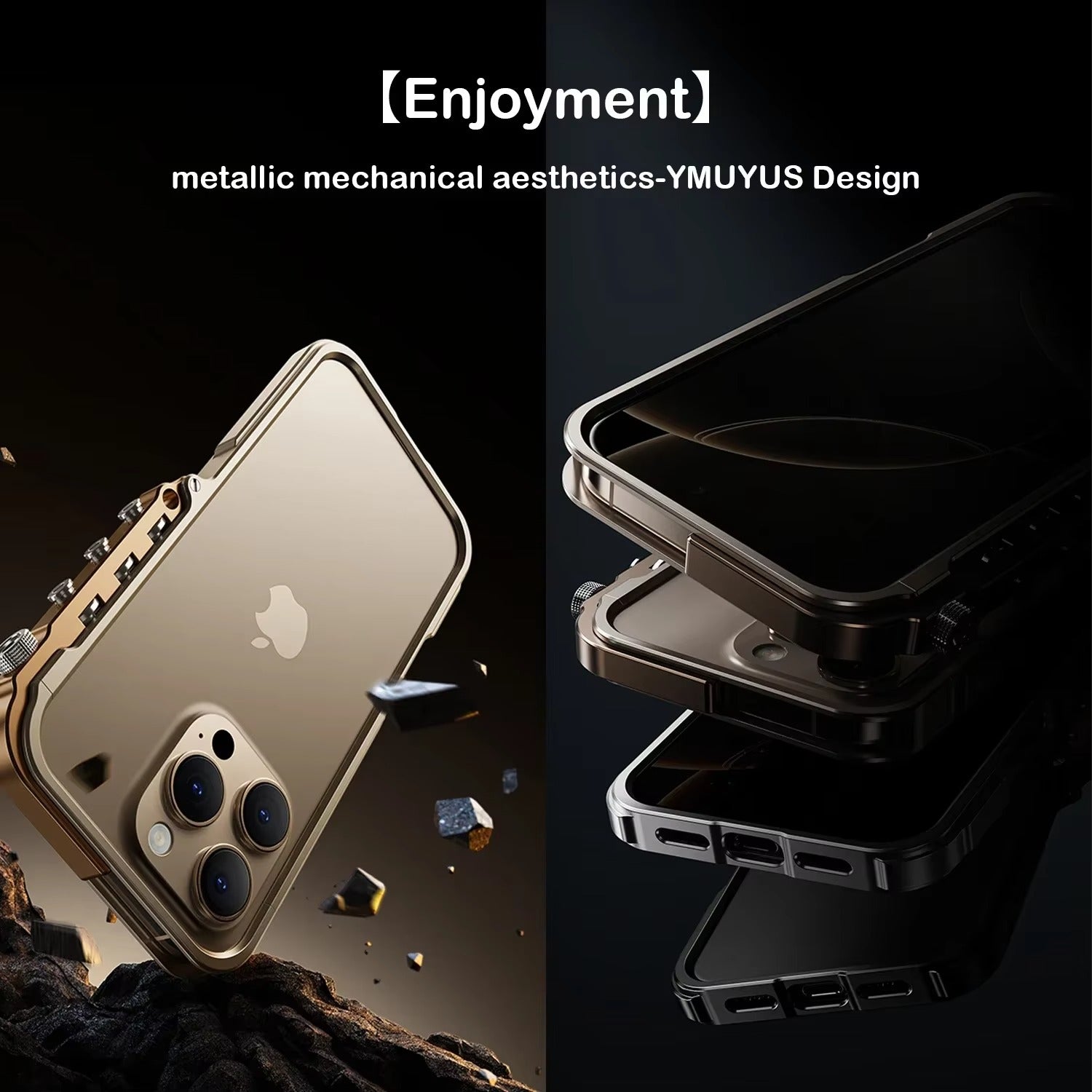 Rugged iPhone Case — Full-Metal Mechanical Mecha Cover with Military-Grade Shockproof Aluminum Design, Lightweight Drop-Proof Protection and Lanyard Support