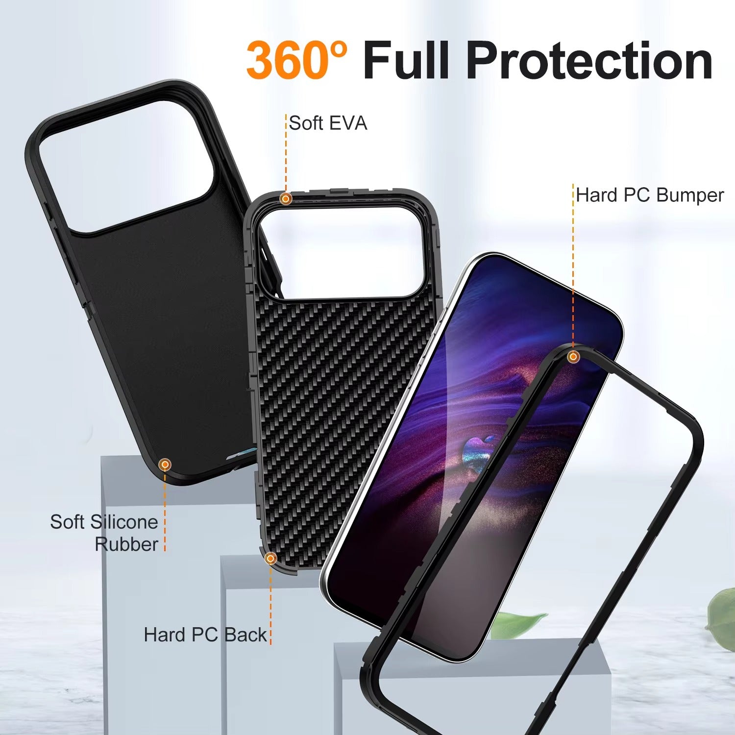 Rugged iPhone Case — Heavy-Duty 3-Layer Hybrid Protective Cover with Shockproof Hard PC Design and Matte Anti-Fingerprint Finish
