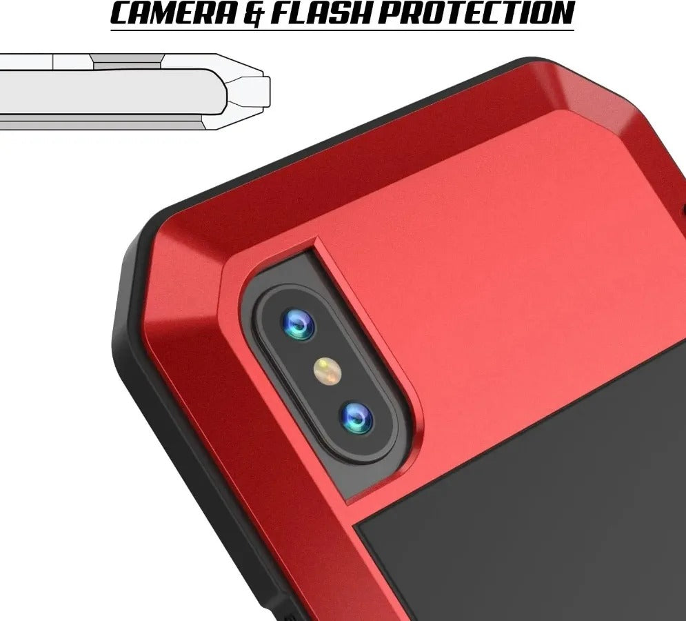 Rugged iPhone Case — Heavy-Duty Aluminum Alloy Armor Cover with Dual-Layer Metal + TPU Protection, Shockproof Screen Guard, IP54 Dustproof Anti-Fingerprint Design