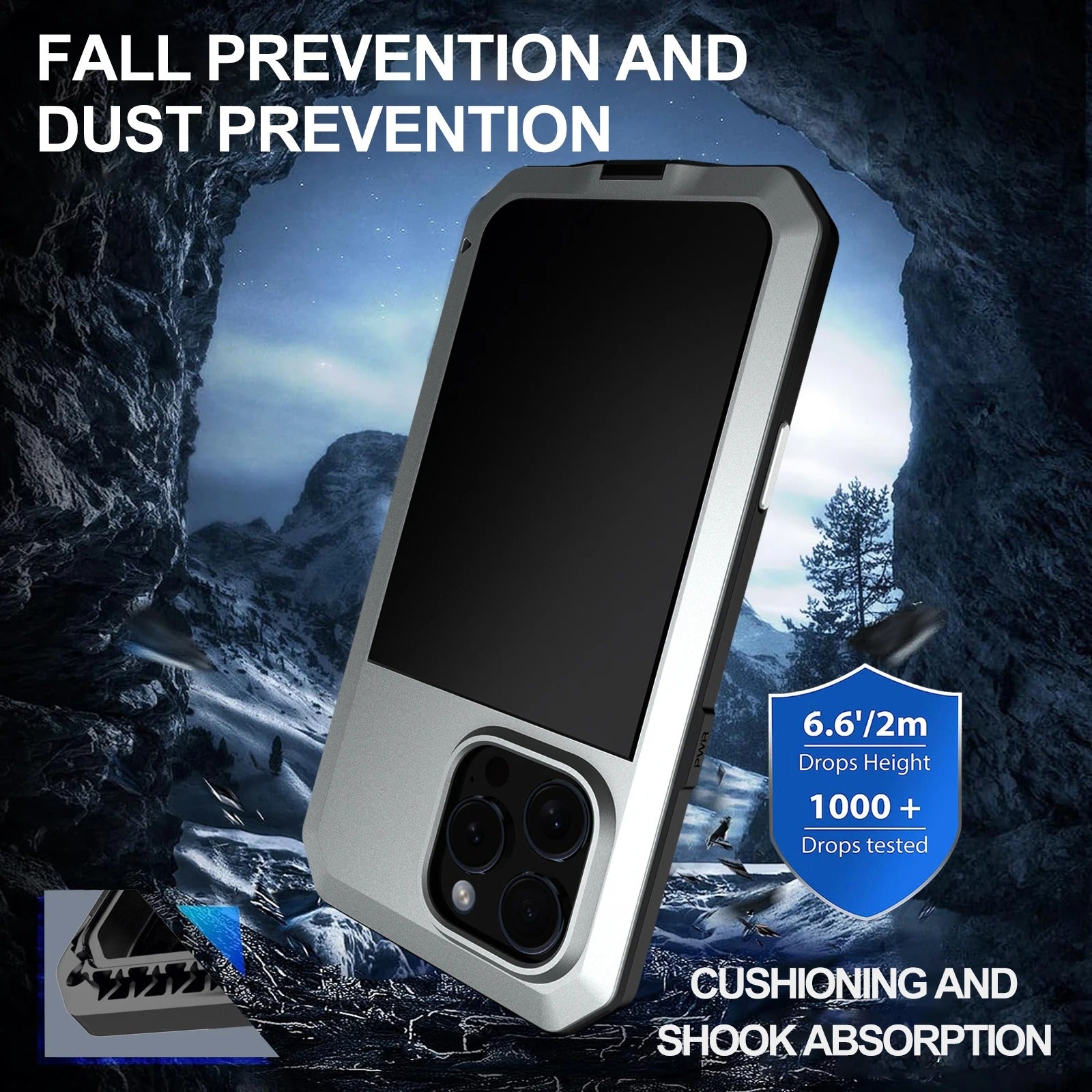 Rugged iPhone Case — Heavy-Duty Aluminum Alloy Armor Cover with Dual-Layer Metal + TPU Protection, Shockproof Screen Guard, IP54 Dustproof Anti-Fingerprint Design